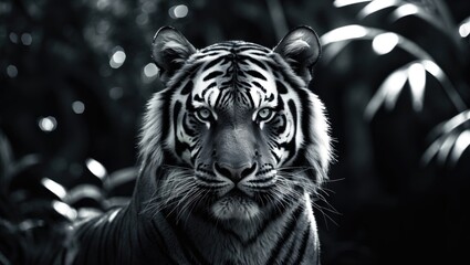 Naklejka premium tiger's face in a forest setting