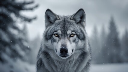 winter portrait of a timber wolf