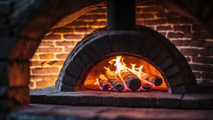Obraz premium Picture of a brick pizza oven with flames
