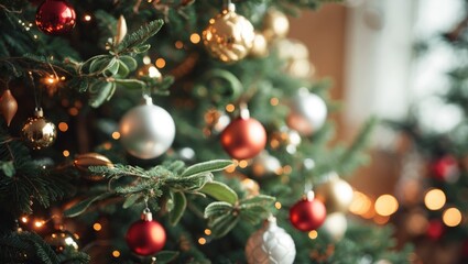 close-up view of a decorated Christmas tree