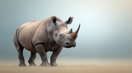 Obraz premium Old rhino with battle scars standing strong in the savannah landscape