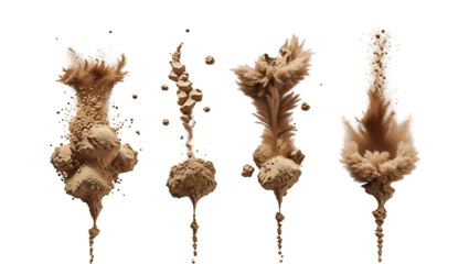 Exploding earth columns on black background four stages