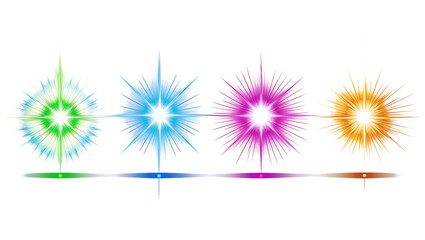 Colorful starburst lights on black background