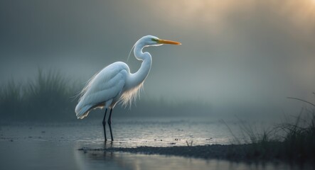 Naklejka premium Elegant Great Egret standing motionless
