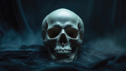Fototapeta premium Skull displayed against a dark backdrop.