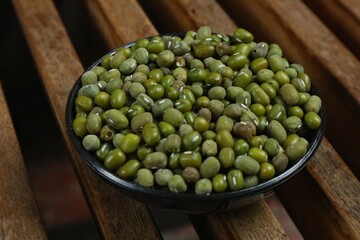 Green beans in a black bowl (Kacang Hijau)