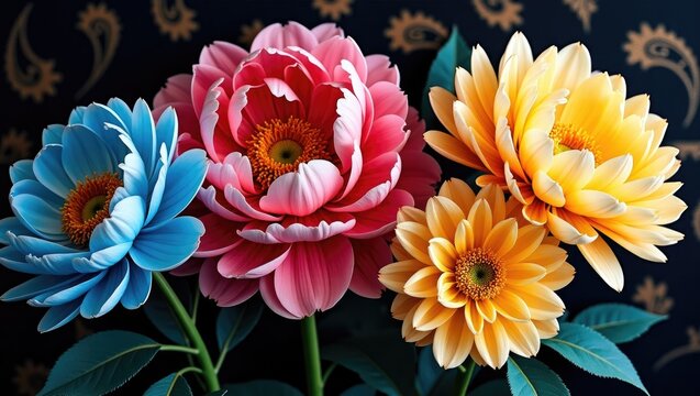 Floral artwork featuring vibrant blooms in a Paisley style