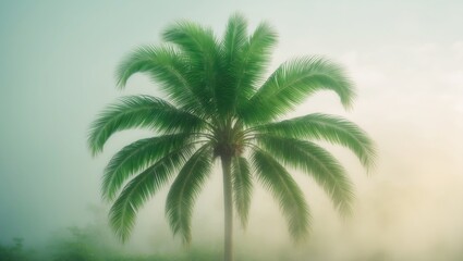 Lush green palm fronds against a pale backdrop