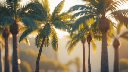 retro palm trees in a scenic landscape.