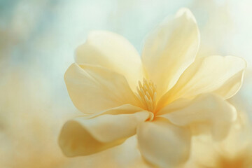 Obraz premium A delicate magnolia flower with soft petals, captured in a dreamy pastel-toned setting