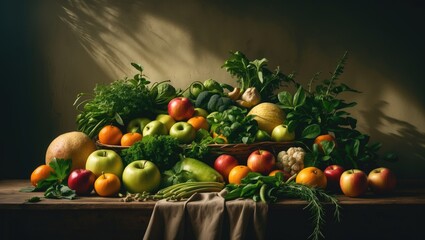 Assortment of organic fruits and vegetables for wellness