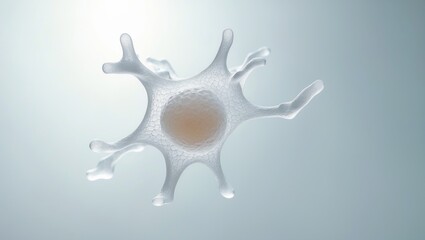 Lymphocyte cell representation. Clear white blood cell featuring a prominent nucleus. Isolated on a light background.