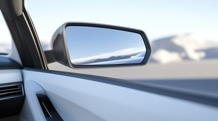 capturing scenic landscapes through a car side mirror offering a unique perspective on the journey and the beauty of distant horizons