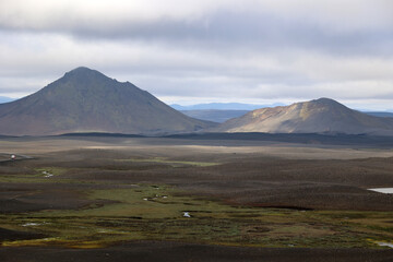 Fototapeta premium Barren landscape-Myvatnsöraefi-seen from route 1 the Hringvegur southeast of Myvatn, Iceland 