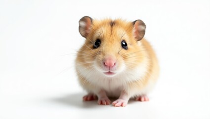 Tiny pet hamster set against a white background.