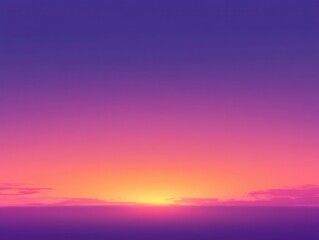 Fototapeta premium Vibrant Gradient Sunset Over Horizon with Soft Purple and Pink Hues Illuminating Calm Sky and Silhouetted Clouds at Dusk