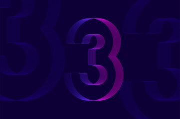 Futuristic retro numeric design glitch efffect with line pattern number 3 three