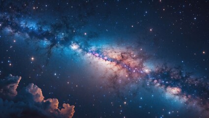 Naklejka premium Celestial backdrop featuring the Milky Way galaxy, with a vibrant blue space filled with stars and cosmic elements.