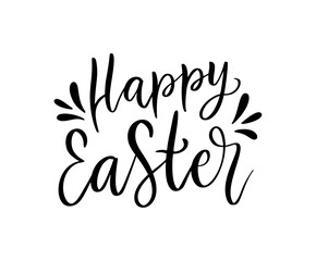 Obraz premium Happy Easter Hand Drawn Quote. Vector Illustration Isolated on white background. Festive Calligraphy Typography in elegant style. Phrase for Greeting Card, Poster, Banner, or Print Design.