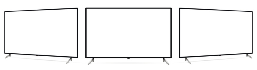 Obraz premium Three television with empty display, realistic set device screen mockup