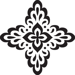 Artistic hand drawn ethnic vector print. Symmetric Moroccan decorative element for printing on T-Shirt, mug or other souvenir. Boho style decoration. Black silhouette pattern on white background.