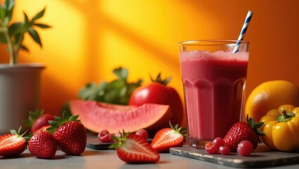 Nutritious organic beverage. Strawberry smoothie drink