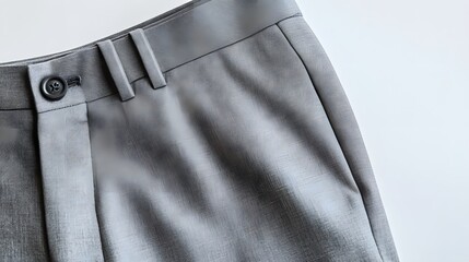 Modern Grey Trousers: A close-up shot of contemporary grey trousers showcasing fine tailoring and sleek design. The subtle textures and expert craftsmanship.