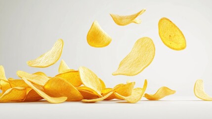 Potato chips in snack bag or bowl isolated on white background,snack bag ready to eat and fat food or junk food,Tasty potato chips,potato chips with salt,Advertising concept.