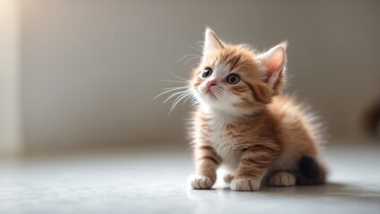 Obraz premium Small confused kitten with reddish and white fur