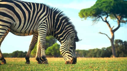 Pair of Zebra eating grass 