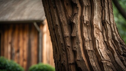 The refined surface of the bark originates from the tree. Options like brown hardwood with robust bark and residential wooden structures make excellent choices for woodwork backgrounds. hardwood, b...