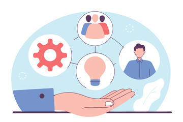 Skill, work experience or ability development, expertise success, leadership or communication to success, learning skills, wisdom concept, businessman hand hold multiple skills set to achieve success.