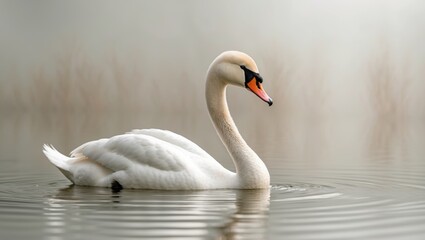 Fototapeta premium Silent Swan Gliding Through Water Ripples