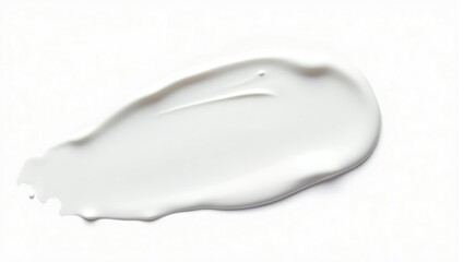 Sample smear of white body lotion, cosmetic cream, and moisturizer. Isolated smudge from a skin care product on a white background. Texture of BB CC cream, cosmetics foundation.