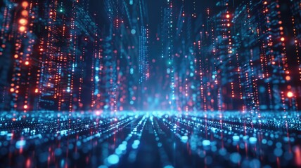 Obraz premium Abstract picture colorful light particle with digital technology style design connecting become dynamic of electric wave movement represent about flowing of data or structure of network system. AIG53.