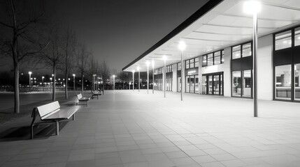 Obraz premium Modern Building at Night, Empty Plaza