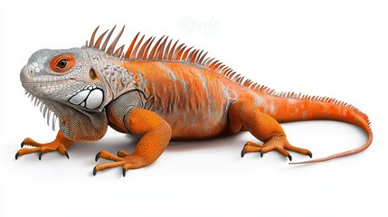 Fototapeta premium A vibrant orange iguana showcasing unique textures and colors, perfect for nature enthusiasts and wildlife illustrations.