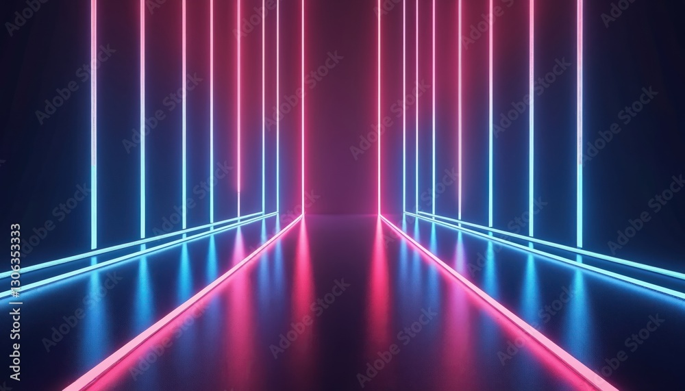 Aufkleber 3d render of abstract minimal background with vertical pink blue neon glowing lines in ultraviolet s