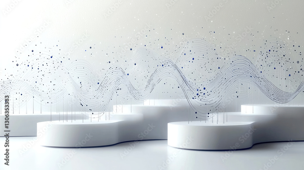 Leinwandbilder Minimalist abstract design with flowing lines and dots in serene setting