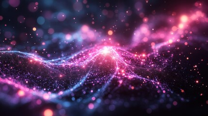 Obraz premium Abstract glowing particles wave, cosmic backdrop, digital art, website design