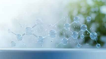 Transparent molecular structures with bubbles, representing science