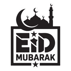 Eid Mubarak Logo - Crescent Moon and Mosque Silhouette