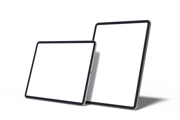 3D Realistic modern tablet digital device mockup front view with blank screen and shadow isolated on background. Technology empty display template for ui, ux, app and website presentation