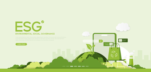 ESG, green energy, Environmental, Social, and Corporate Governance concept. Sustainability, green thacnology, dijital, busniss sustainable, illustration set and Vector illustration.