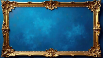 Ornate Gold Frame on a Deep Blue Background, Ideal for Elegant Presentations and Luxurious Designs