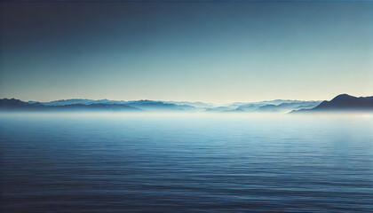Fototapeta premium A serene ocean scene with deep blue waters extending into the horizon