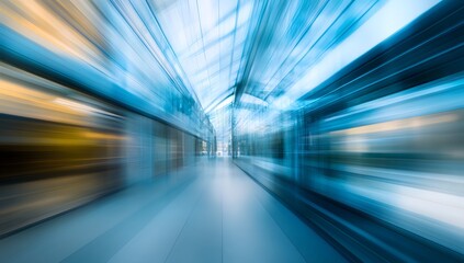 Fototapeta premium City mall hallway motion blur, modern architecture