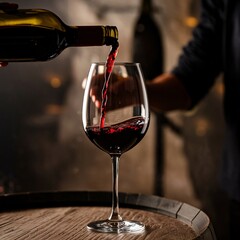 red wine pouring into glass