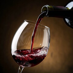 A photo of a wine glass with red wine being poured into glass