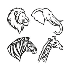 animal head editable line icons